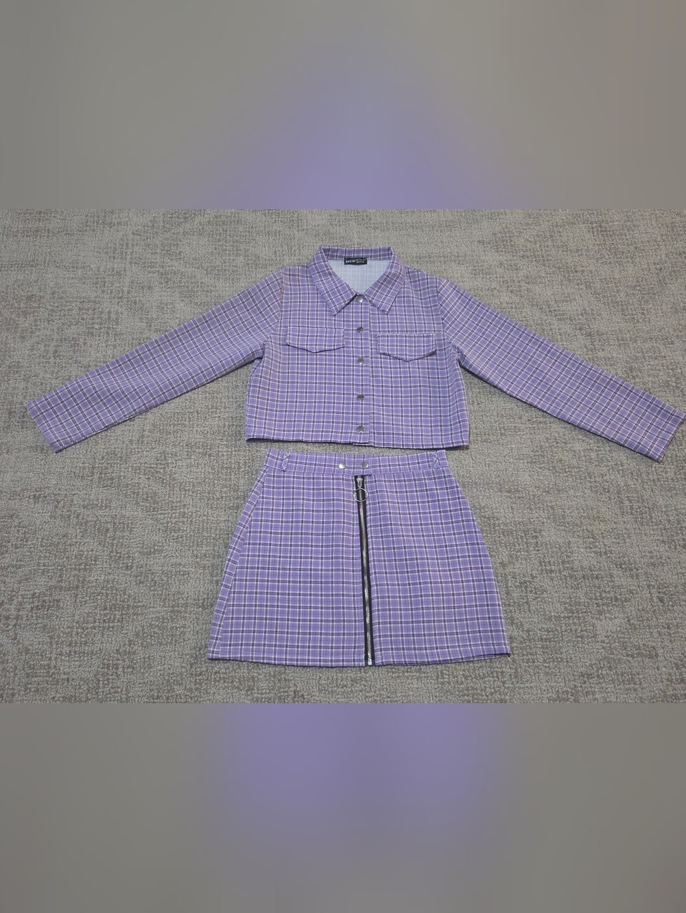Purple Plaid Skirt Set